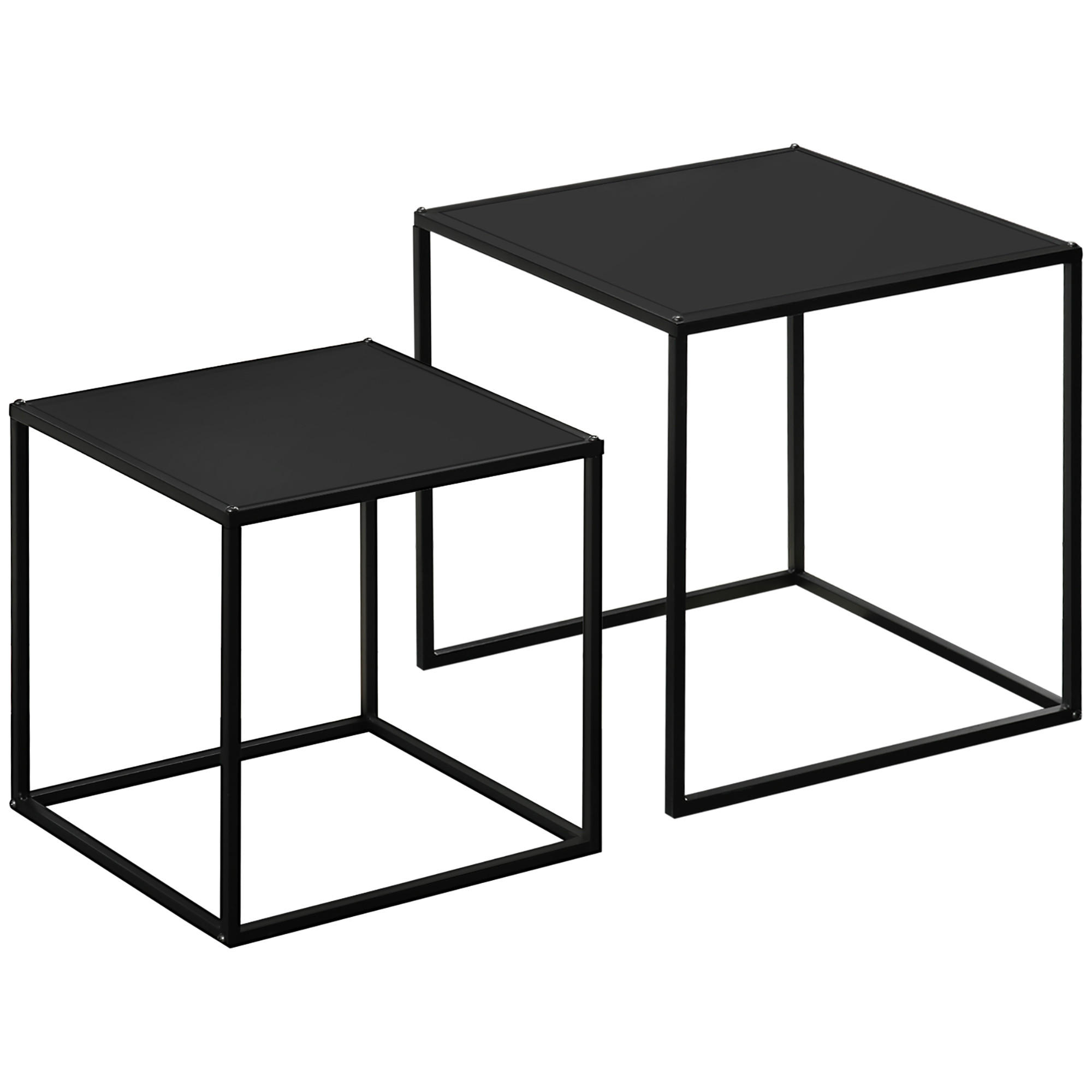 2ER-SET Couchtisch Beistelltisch für Wohnzimmer aus Stahlgestell Schwarz - Schwarz, Metall (40/40/40cm) - HOMCOM