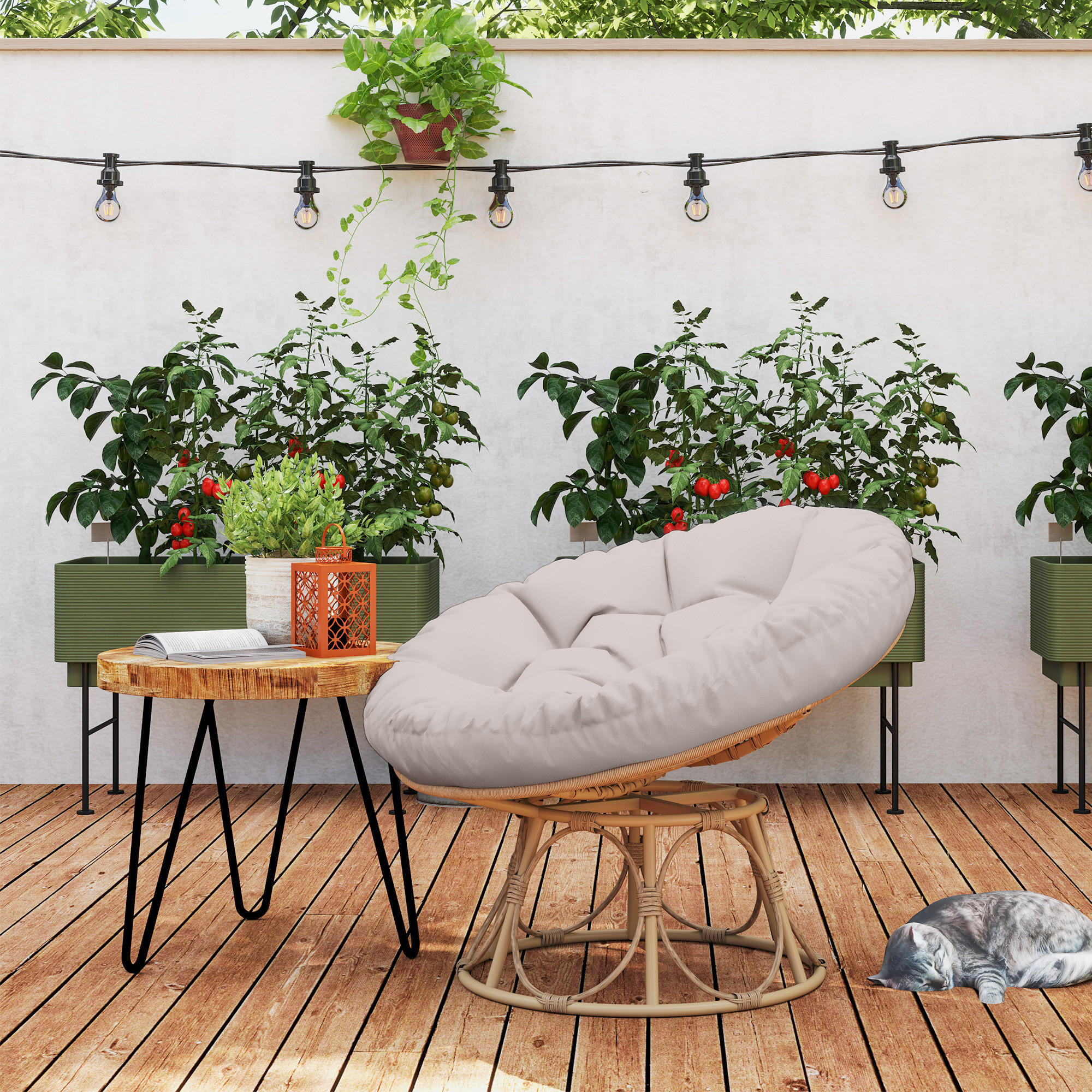 KORBSESSEL mit Sitzkissen aus Rattan - Hellgrau, Metall (78/76/90cm) - Outsunny