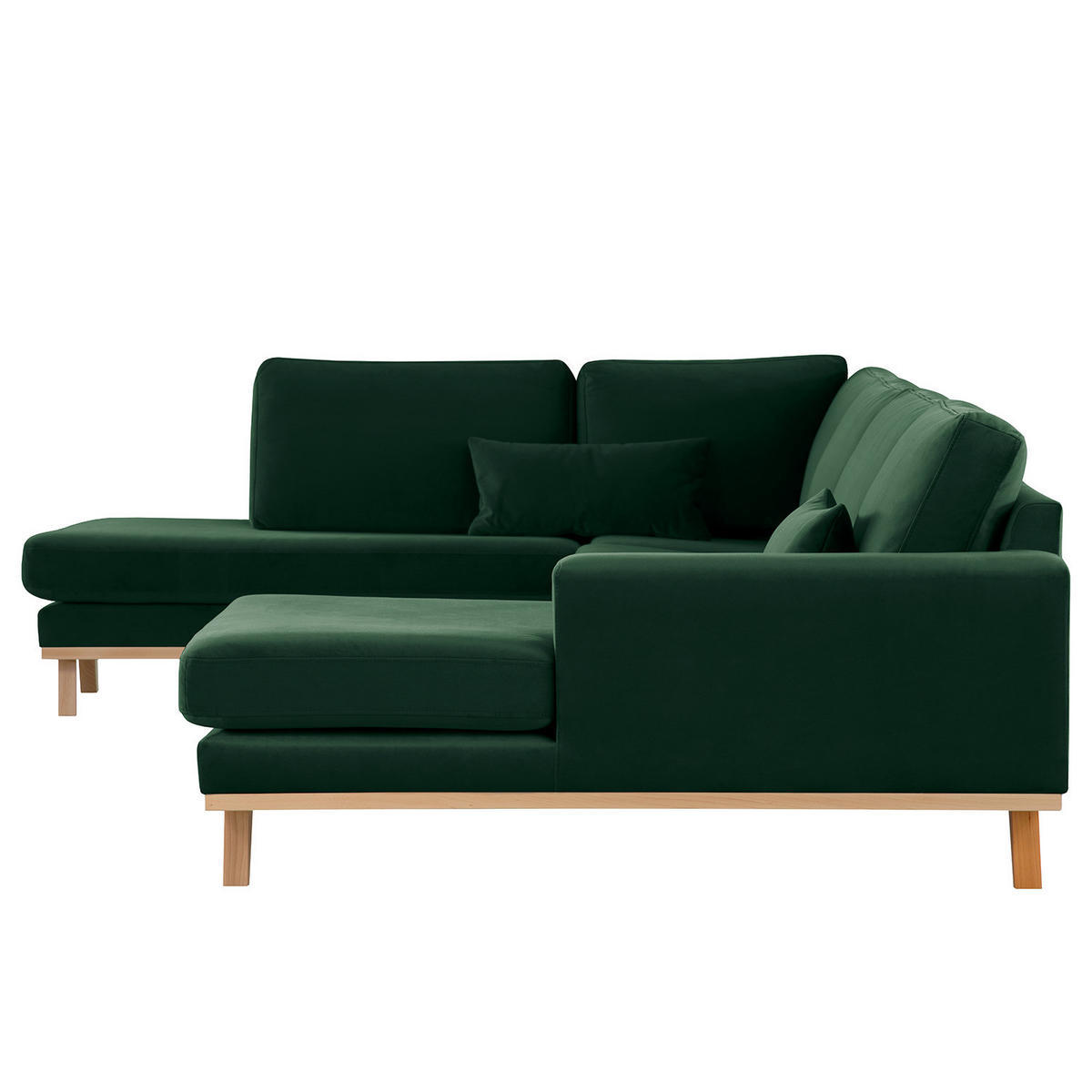 WOHNLANDSCHAFT mit Longchair - Buchefarben/Grün, Buchenholz/Textil (371/81/219cm) - home24