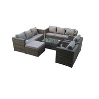 GARTENSOFA Hohe Rückenlehne Polyrattan 9-Sitzer - Dunkelgrau/Grau, Glas/Kunststoff - Fimous