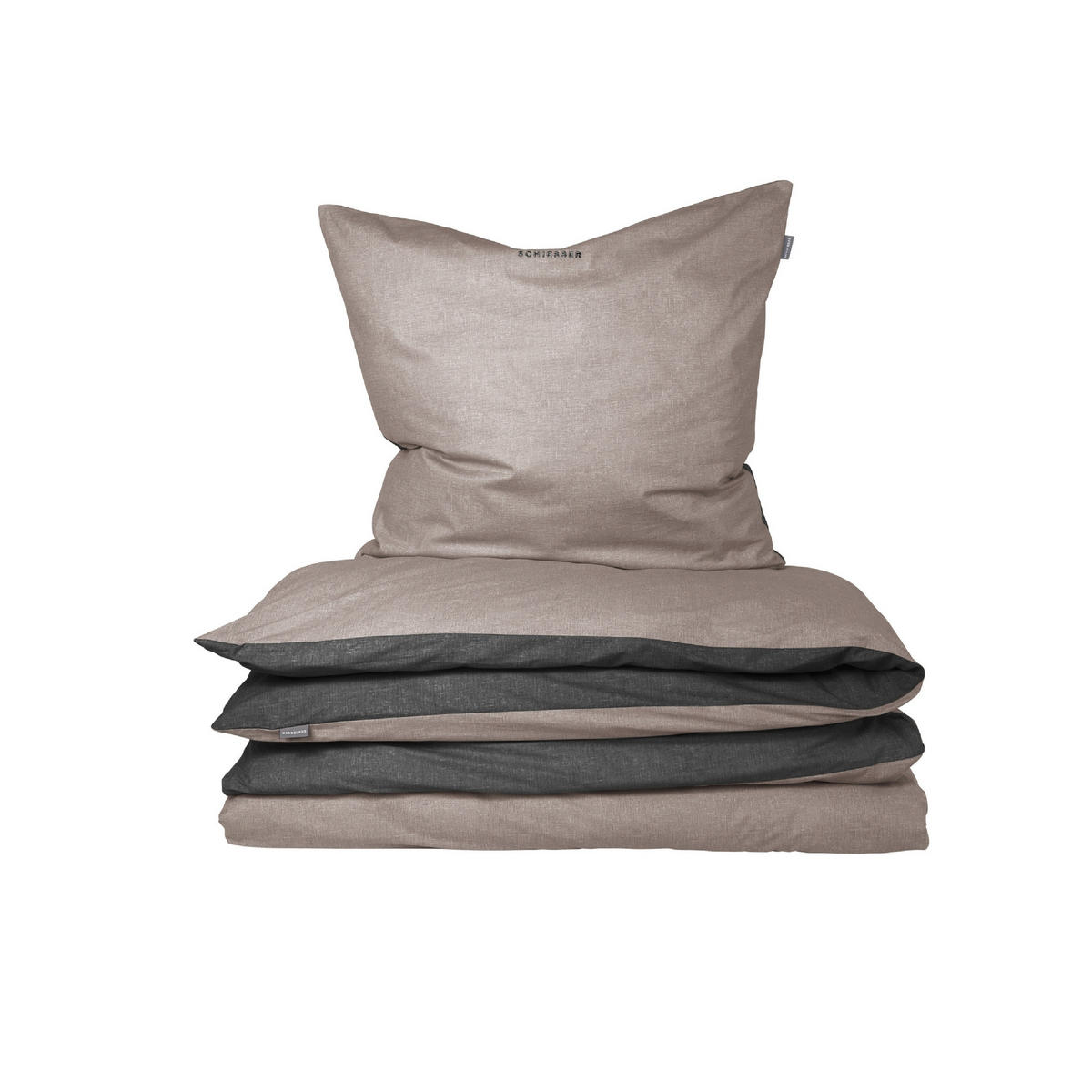 BETTWÄSCHESET Doubleface - Feinbiber - 2-teilig - 155 x 220 cm - Taupe-Schwarz - Schwarz, Textil (155/220cm) - SCHIESSER