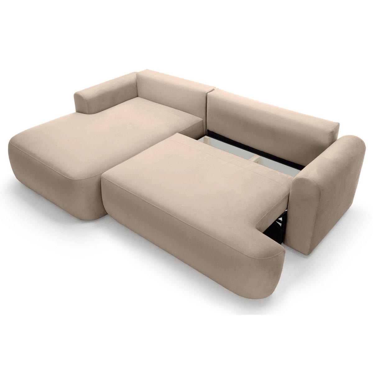 ECKSOFA Ovo Beige mit wasserabweisendem Samtbezug - Beige/Schwarz, Kunststoff/Textil (260/165cm) - Selsey