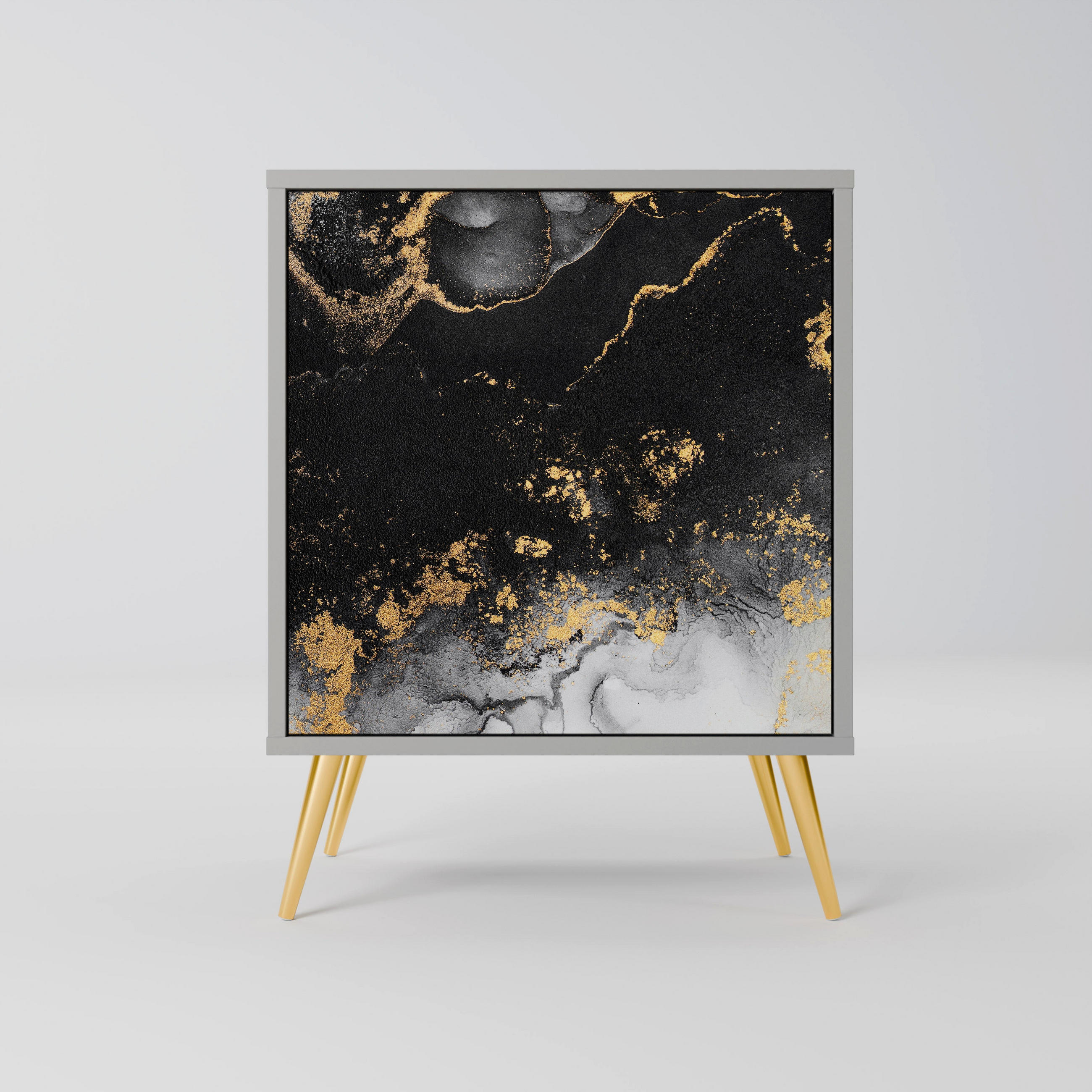 SIDEBOARD MARBLE OF TOMMORROW, Grau, 57,5x42x75,5 cm, Goldfarbene Metallfüße - Goldfarben/Multicolor, Holzwerkstoff/Metall (57.5/75.5/42cm) - SpaceRebels