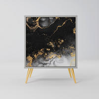 SIDEBOARD MARBLE OF TOMMORROW, Grau, 57,5x42x75,5 cm, Goldfarbene Metallfüße - Goldfarben/Multicolor, Holzwerkstoff/Metall (57.5/75.5/42cm) - SpaceRebels