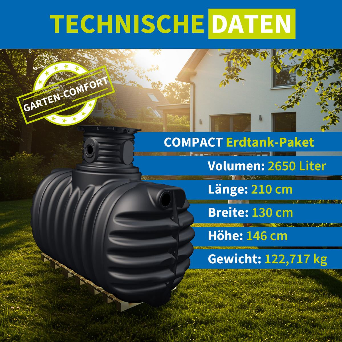ERDTANK-PAKET 2650 L - Schwarz, Kunststoff (130/146/210cm) - 4rain
