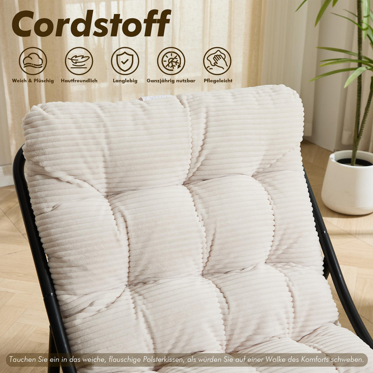 SESSELSET, Relaxsessel mit Hocker,Stahlrahmen,Cord,Weiß - Weiß, Metall (78/86/65cm) - LVHOM