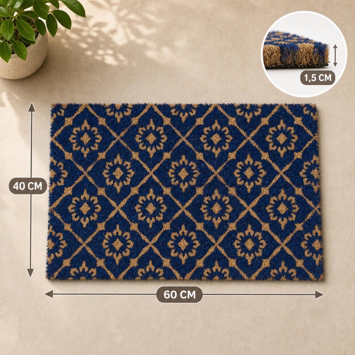 ROHOŽKA Modrá kokos protiskluzová 60x40 cm - různobarevná, textil/plast (60/40cm) - Relaxdays