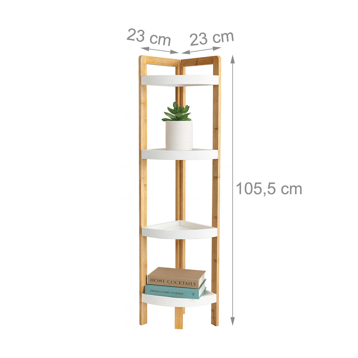 ECKREGAL Natur Weiß Bambus 4 Ablagen - Hellbraun/Weiß, Holz/Holzwerkstoff (23/105.5/23cm) - Relaxdays
