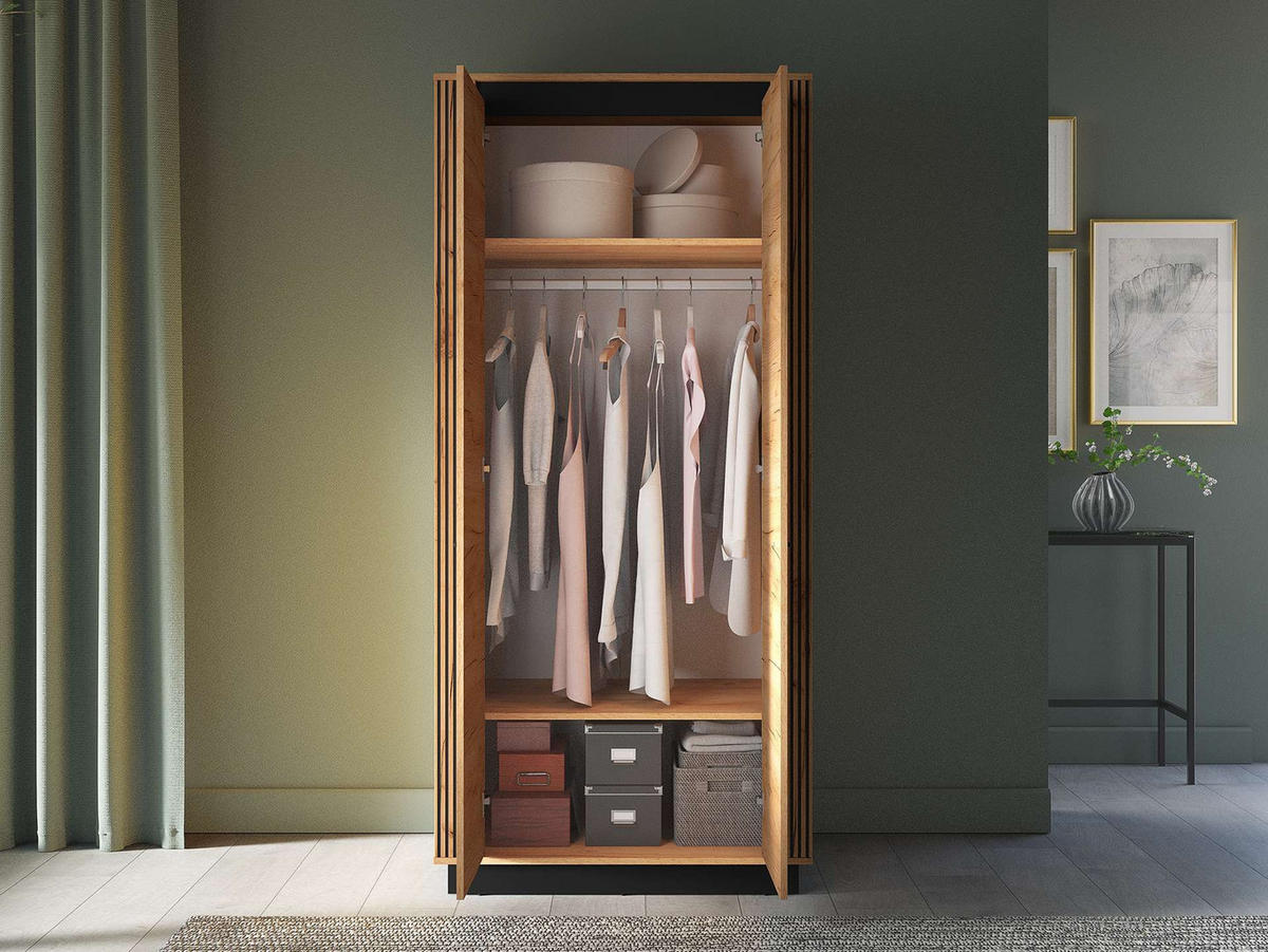 KLEIDERSCHRANK – URSO 03 – 92 cm – Urso – Schwarz - Schwarz, Holzwerkstoff (92/200/55cm) - hi-markt