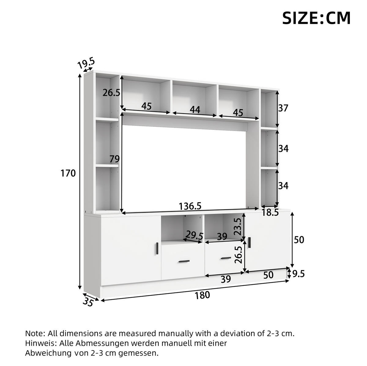 TV-WOHNWAND mit Stauraum 180 x 35 x 170 cm Weiß 5-tlg. - Weiß, Holzwerkstoff (35/170/180cm) - Beauniv
