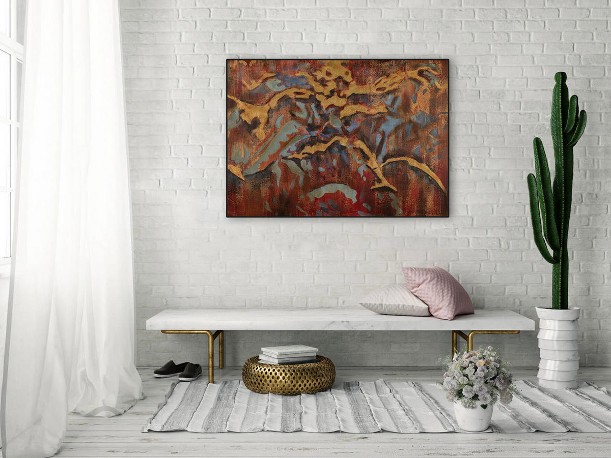 ACRYLBILD HANDGEMALT 100/70 cm - Blau/Rot, Holz/Textil (2.05/70cm) - KUNSTLOFT
