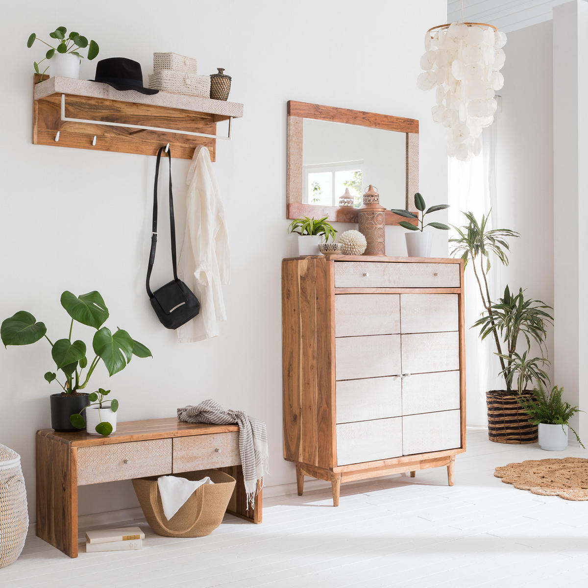 WANDGARDEROBE - Akazie massiv - Akaziefarben, Holz (90/30/25cm) - home24