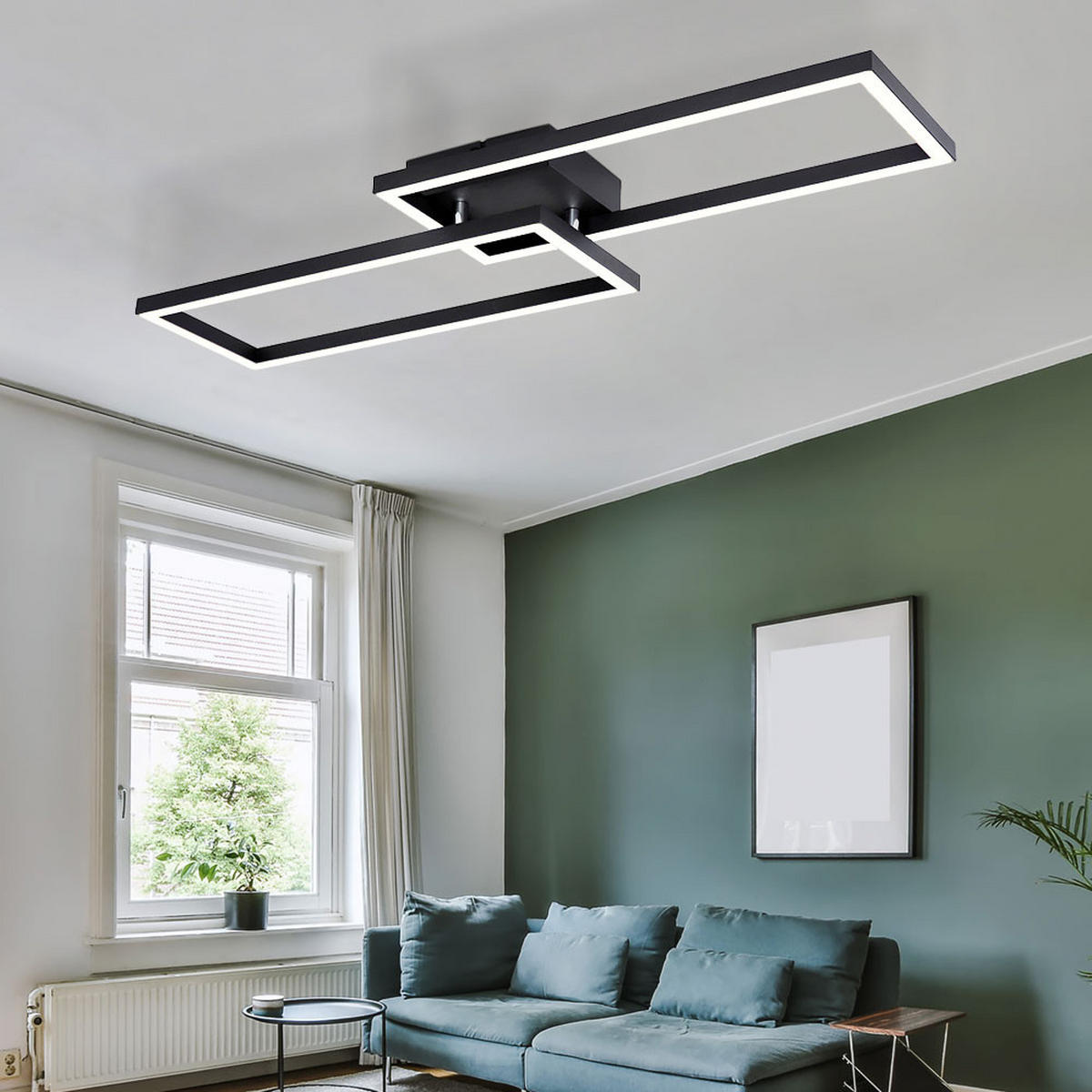 LED DECKENLEUCHTE opal Schwarz rechteckig - Schwarz, Metall (71/23/7.5cm) - Globo Lighting