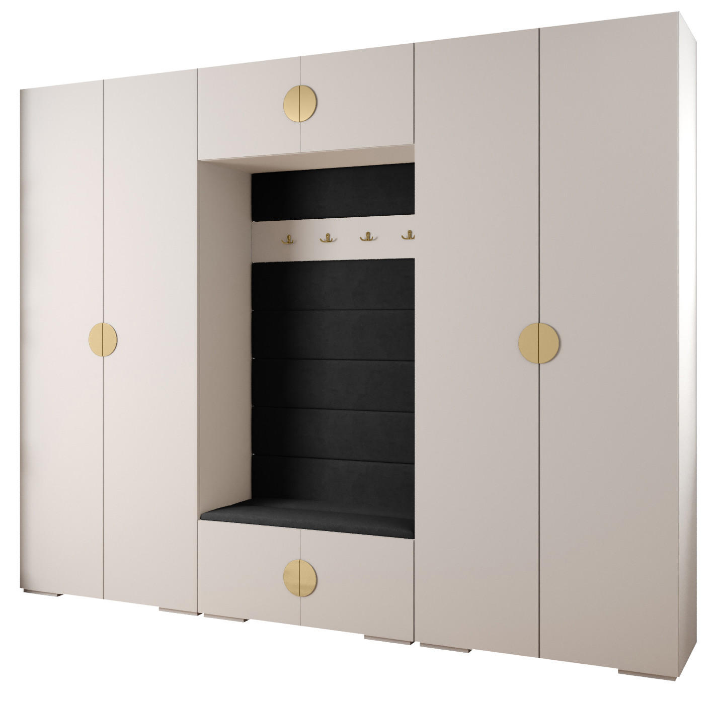 Abiks Möbel Garderoben-Set Weiß, Schwarz, Gold 300x236.7x47 cm