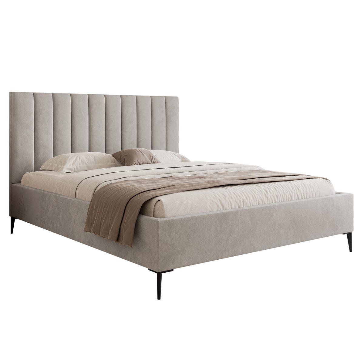 POLSTERBETT Mona SLIM III Polsterbett für Ihr Schlafzimmer in VELUTTO Stoff - 120x200 cm Hellgrau - Hellgrau/Schwarz, Holz/Holzwerkstoff (120/200cm) - DomoHome