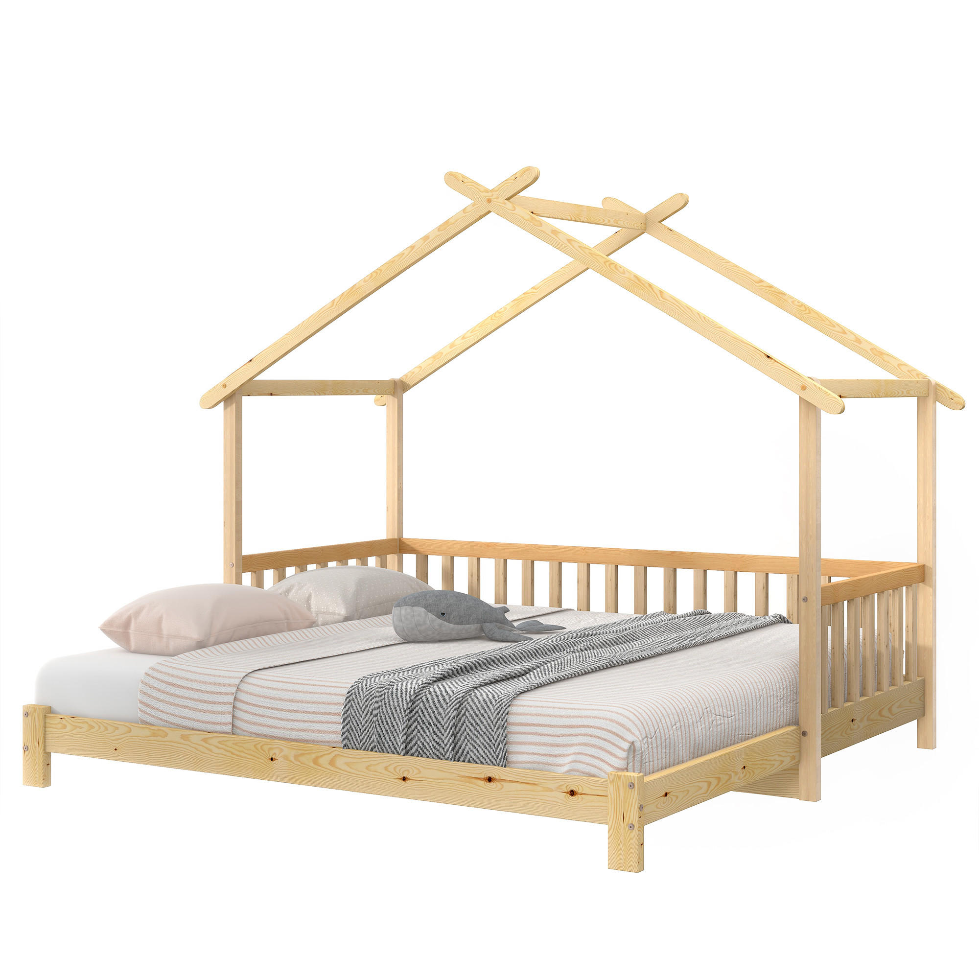 HAUSBETT 90/200 cm Natur aus massivem Holz ausziehbar - Naturfarben, Holz (90/200cm) - OKWISH
