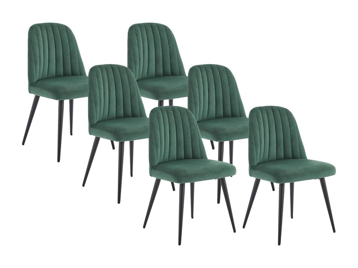 STUHL 6er-Set - Samt & schwarzes Metall - Grün - ELEANA - Grün, Textil (52/81/49cm) - Vente-Unique