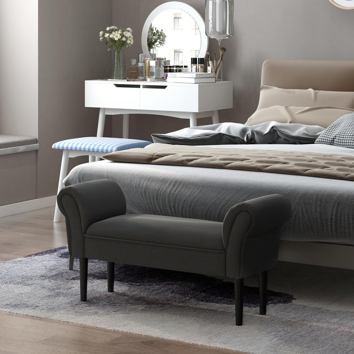 SITZBANK für Schlafzimmer Bettbank Polsterbank MDF Schaumstoff Schwarz - Schwarz, Kunststoff (36/51/102cm) - HOMCOM