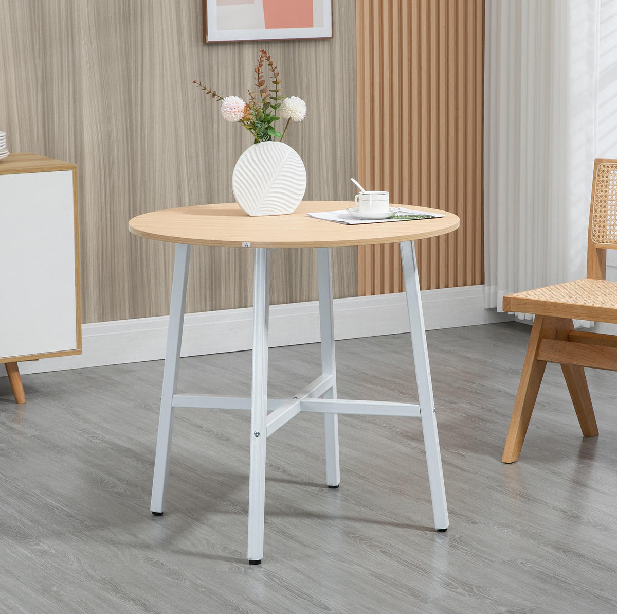 ESSTISCH 80/76 cm in Naturfarbe mit Metallgestell - Braun, Holzwerkstoff (80/80/76cm) - Flora Grace