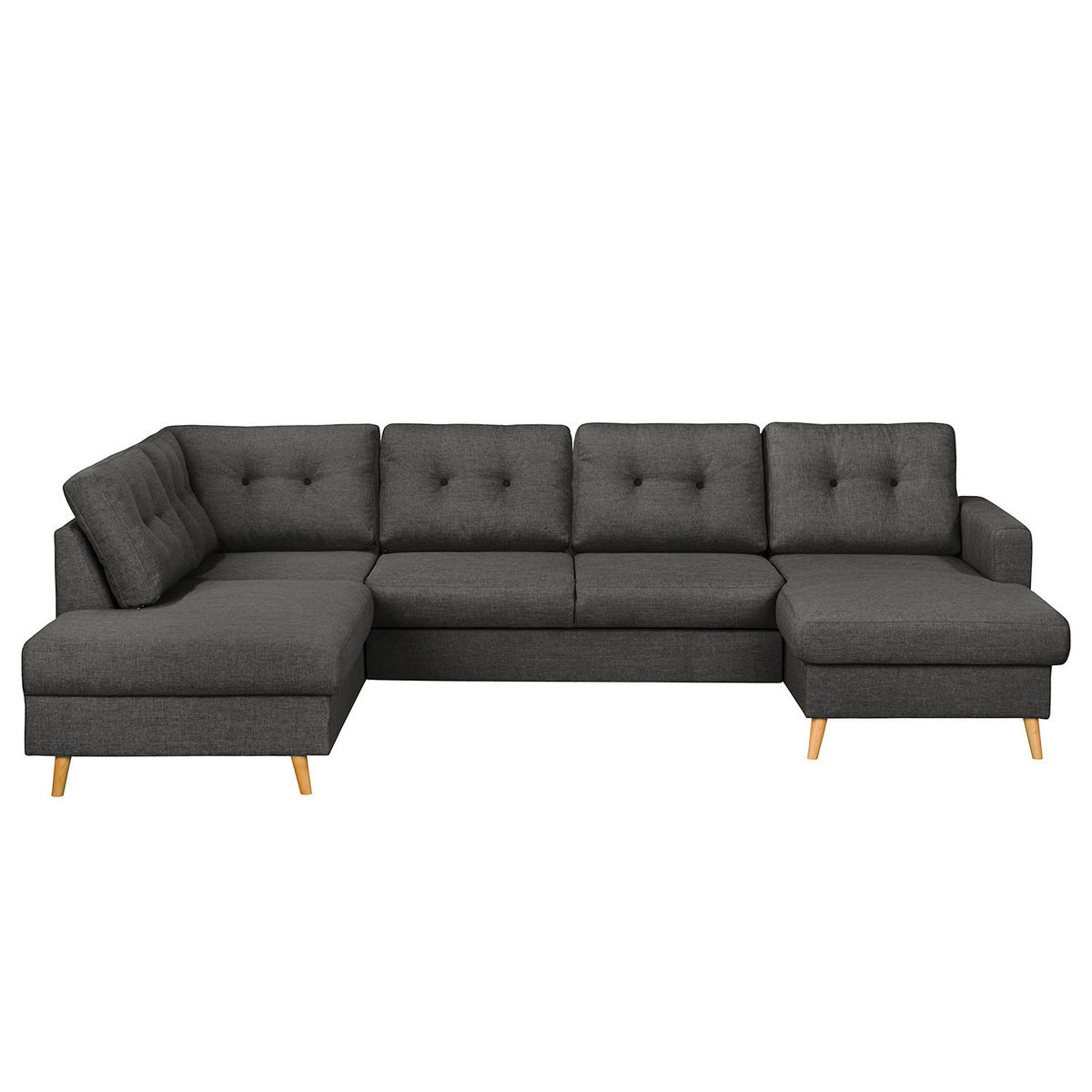 WOHNLANDSCHAFT mit Longchair - Dunkelgrau/Schwarz, Textil (290/90/200cm) - home24