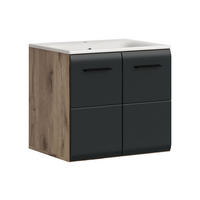 WASCHTISCH inkl. Waschbecken ICE (B/H/T: ca. 60/55/46 cm) in Nox Oak Nachbildung/schwarz matt - Eichefarben, Holzwerkstoff (60/55/46cm)