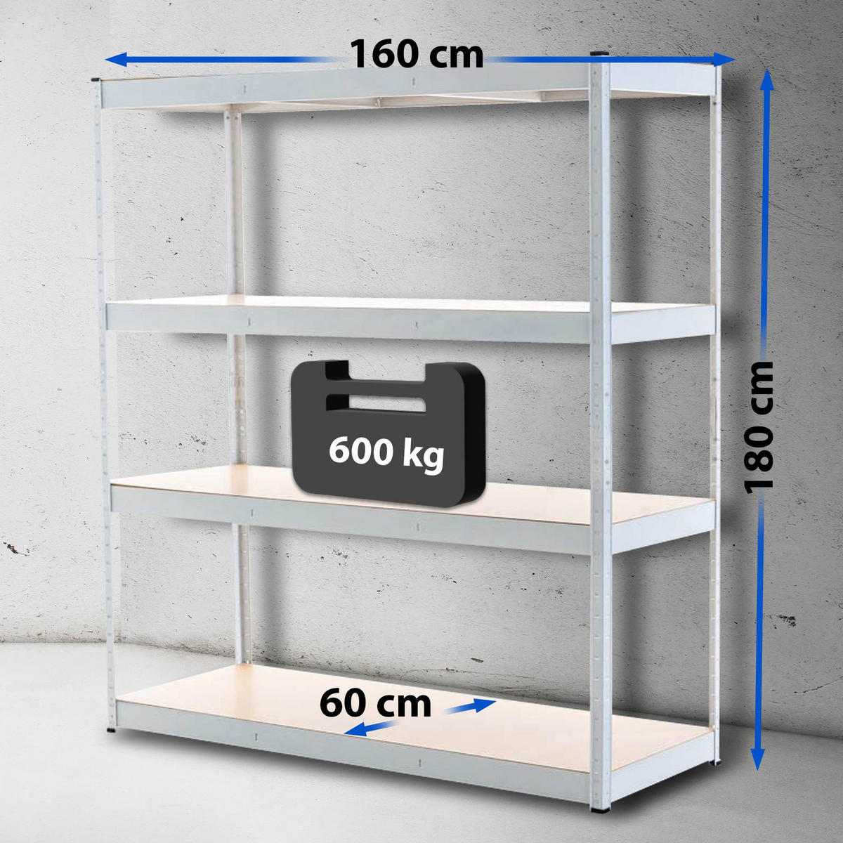 LAGERREGAL 160/60 cm Metall weiß - Weiß, Metall (160/180/60cm) - CLP