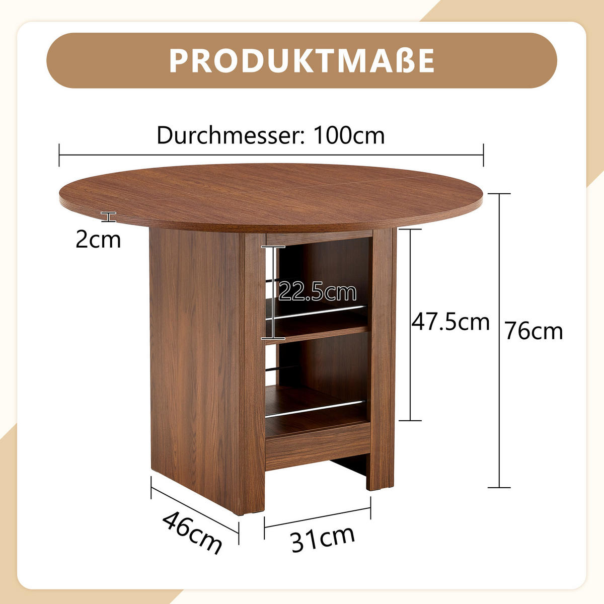ESSTISCH 100/76 cm Walnuss aus MDF mit offenen Stauraumfächern - Walnussfarben, Holzwerkstoff (100/100/76cm) - OKMYHOME