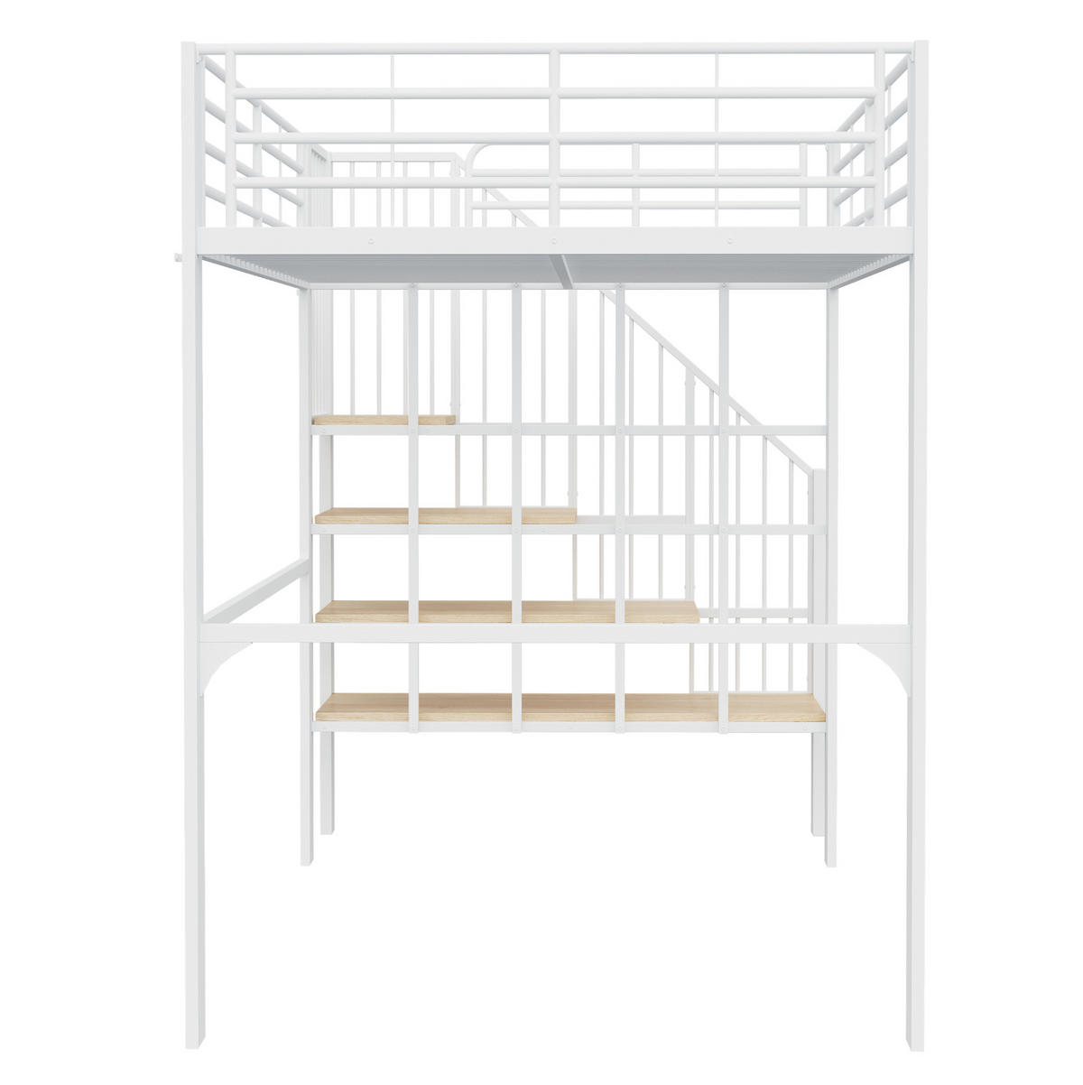 HOCHBETT 140/200 cm in Weiß – mit Treppe und Stauraum unter dem Bett - Weiß, Metall (140/200cm) - BEAOK