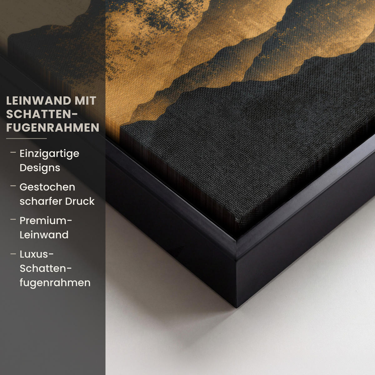 LEINWAND Bilder mit Rahmen - Goldene Berge bei Mondschein - 40x30 - Goldfarben, Textil (40/30cm) - MuchoWow