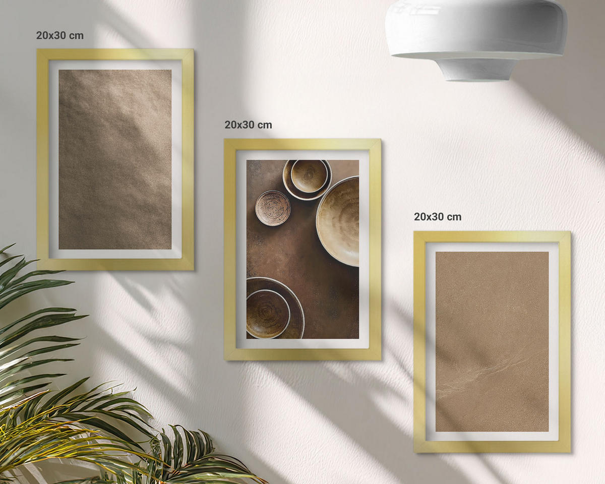 BILDER SET 3er Set - 20x30 cm Goldrahmen - Minimalistische Steinstrukturen - Goldfarben, Kunststoff (20/30cm) - TULUP