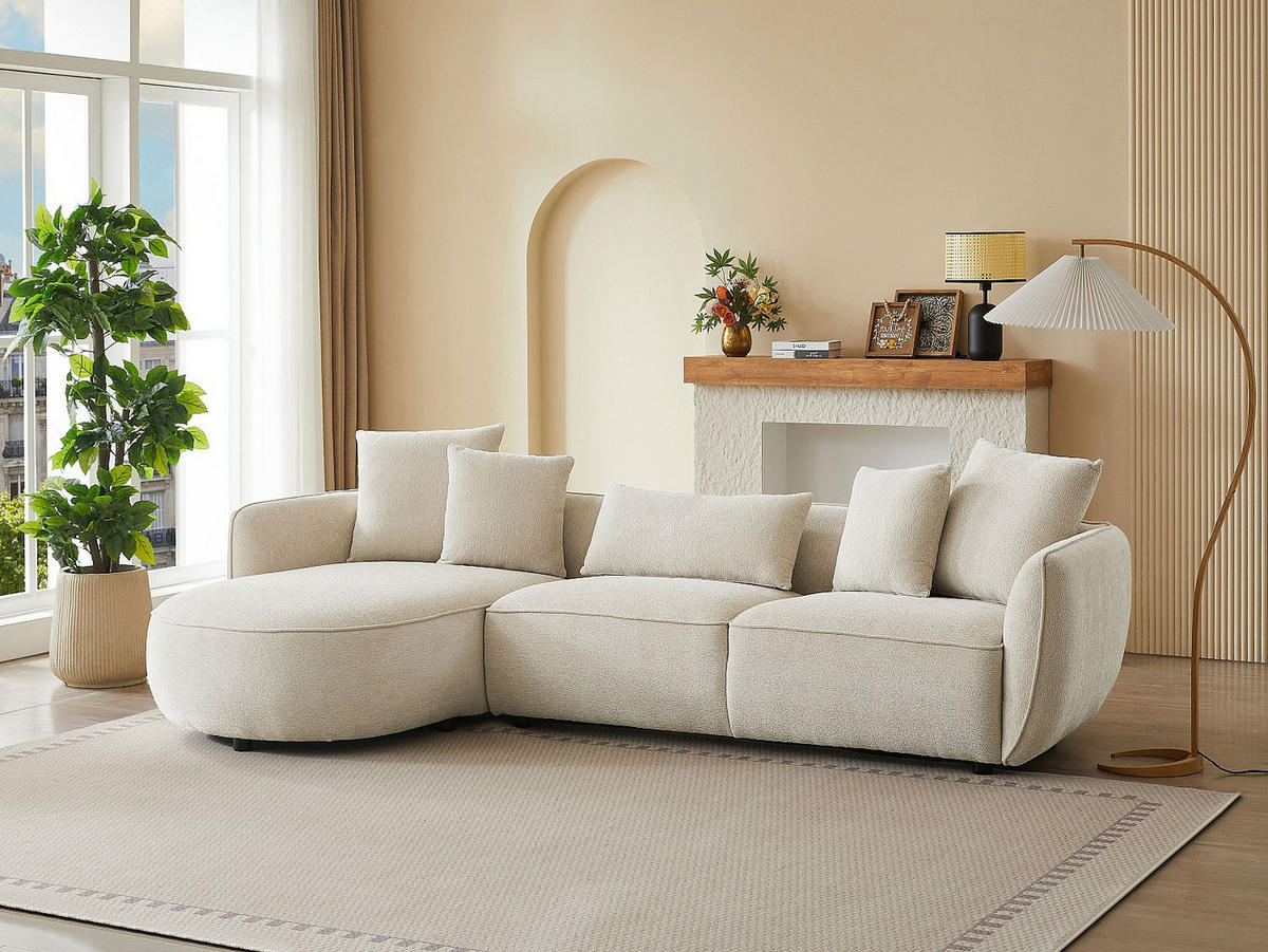 ECKSOFA - Ecke links - Chenille-Stoff - Beige - DOKALO - Beige, Textil (296/166cm) - Vente-Unique