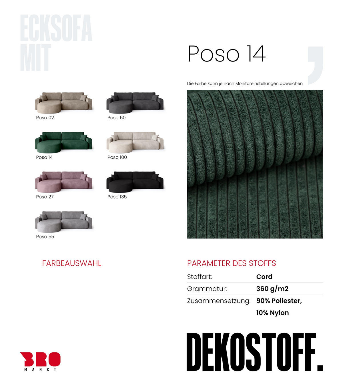 ECKSOFA Bisk mit Schlaffunktion Flaschengrün Cordstoff - Dunkelgrün, Textil (275/170cm) - Bromarkt