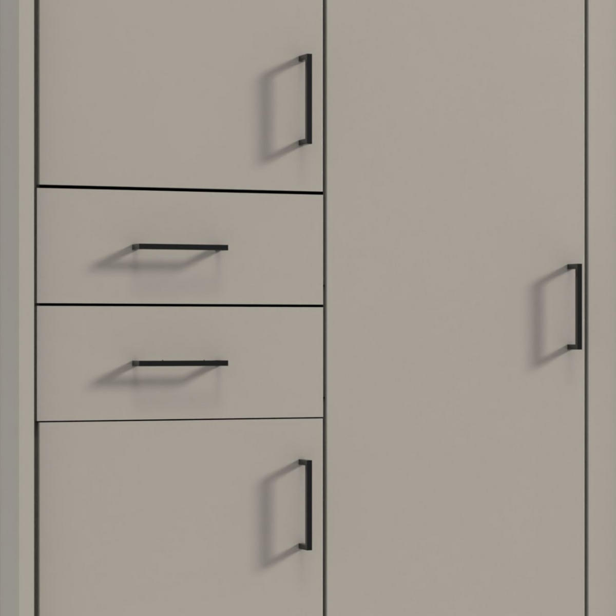 DREHTÜRENSCHRANK Kleiderschrank B228/H210/T58 cm mit Schubkästen & Passepartout & 1 Spiegeltür, Beige Grau, Griffe schwarz / 22574 - Greige/Beige, Holzwerkstoff/Kunststoff (228/210/58cm) - luma-home