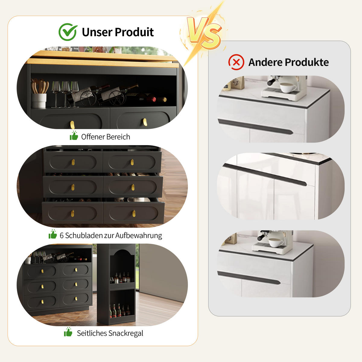 BARTISCH, MDF ausziehbar & drehbar mit Stauraum, 137-203/39/90 cm, Schwarz - Schwarz, Holzwerkstoff (39/90/137cm) - Redom