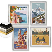 WANDBILDER 4er Set - 50x50 cm & 40x60 cm Silberner Rahmen - Retro-Illustrationen berühmter Orte - Silberfarben, Kunststoff (50/50cm) - ArtPrintCave