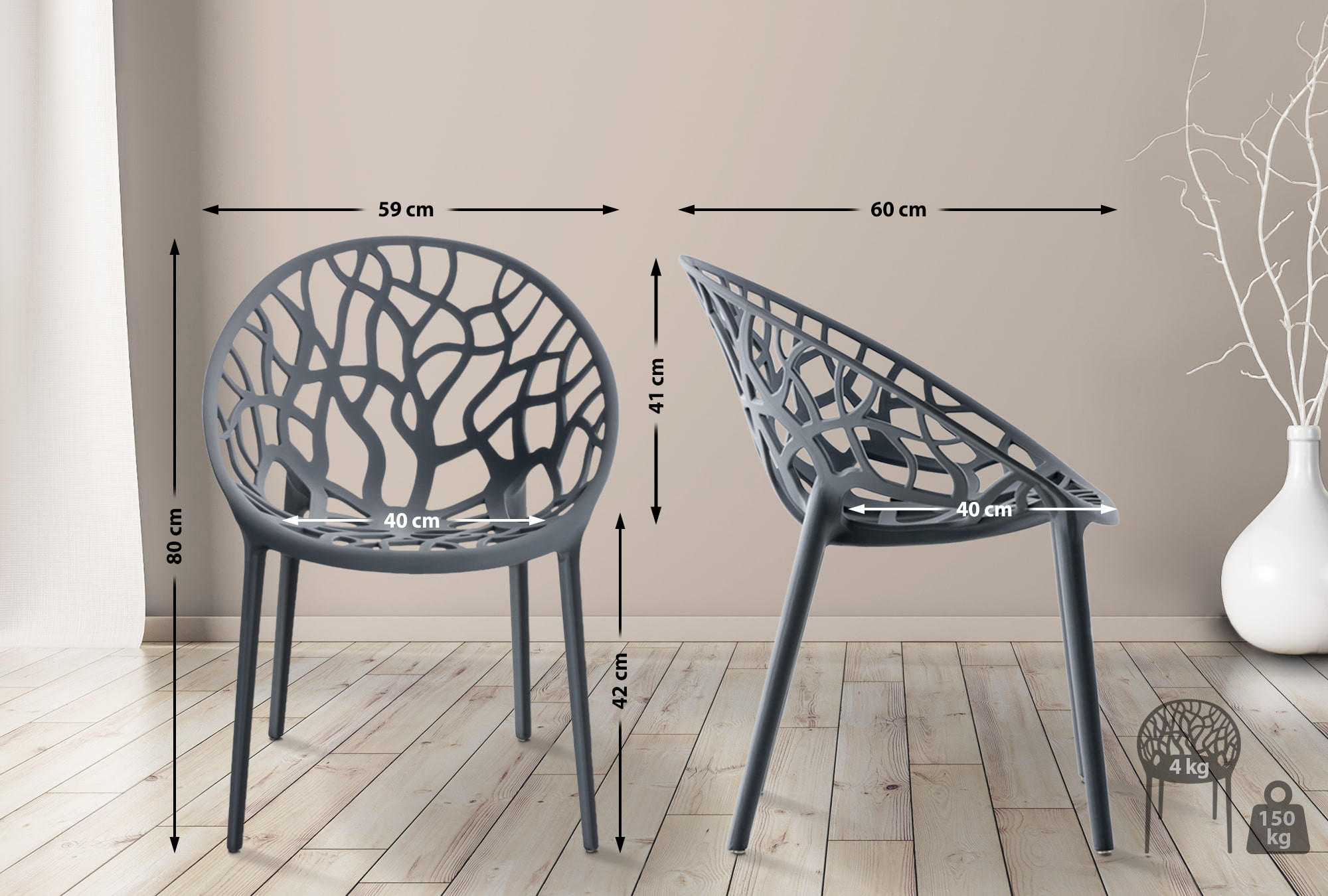 STUHL Holle - 2er Set anthrazit - Grau, Kunststoff (59/60/80cm) - TPFLiving