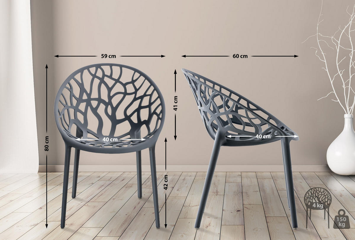 GARTENSTUHL Kunststoff anthrazit - Anthrazit, Kunststoff (59/80/60cm) - CLP