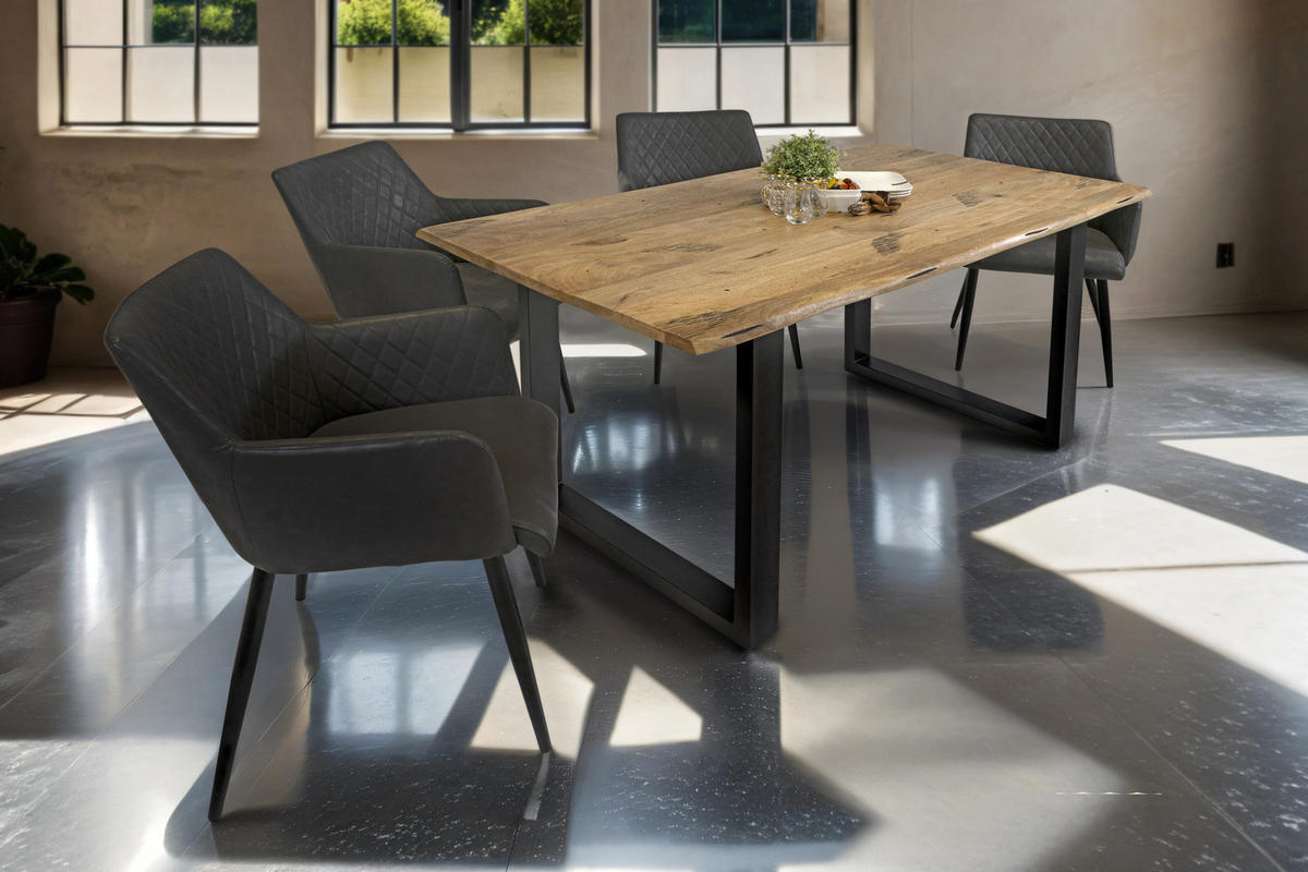 ESSTISCH TIGER - Beige/Schwarz, Holz/Metall (90/180/77cm) - SAM