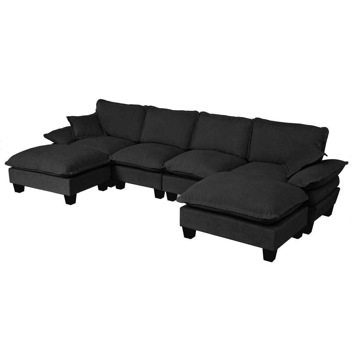 WOHNLANDSCHAFT Schwarz 332/151/90 cm 6-Sitzer Modular mit Hocker - Schwarz, Textil (332/90/151cm) - PANGIVO