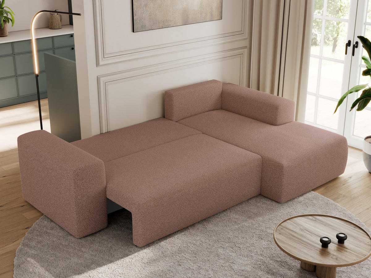 ECKSOFA TRENTINO L Rosa Boucle - Rechts - Schwarz/Rosa, Textil (164/266cm) - MKS