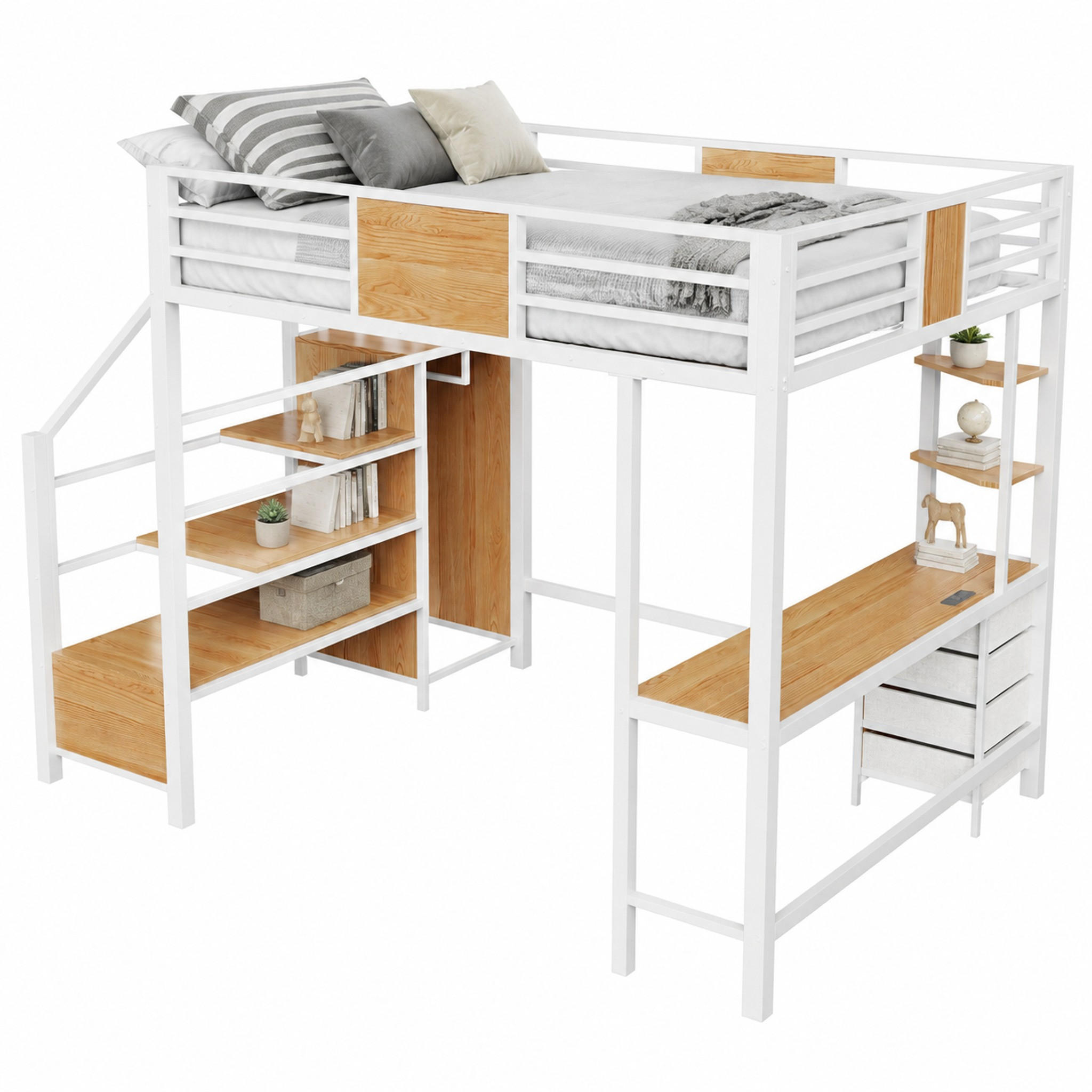 HOCHBETT mit Schreibtisch 140x200 cm Metall White 4-tlg. - Weiß, Metall (140/200cm) - Meubliv