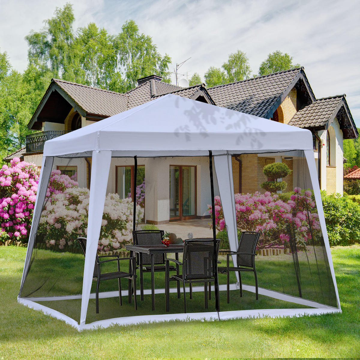 GARTENPAVILLON Metall + Polyester Grau - Grau, Kunststoff/Metall (300/245/300cm) - Outsunny