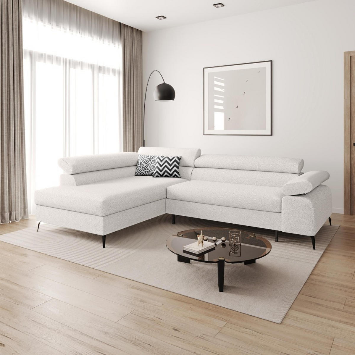ECKSCHLAFSOFA Mellow mit Bettkasten, Beige, links - Beige/Schwarz, Textil (270/205cm) - Beautysofa