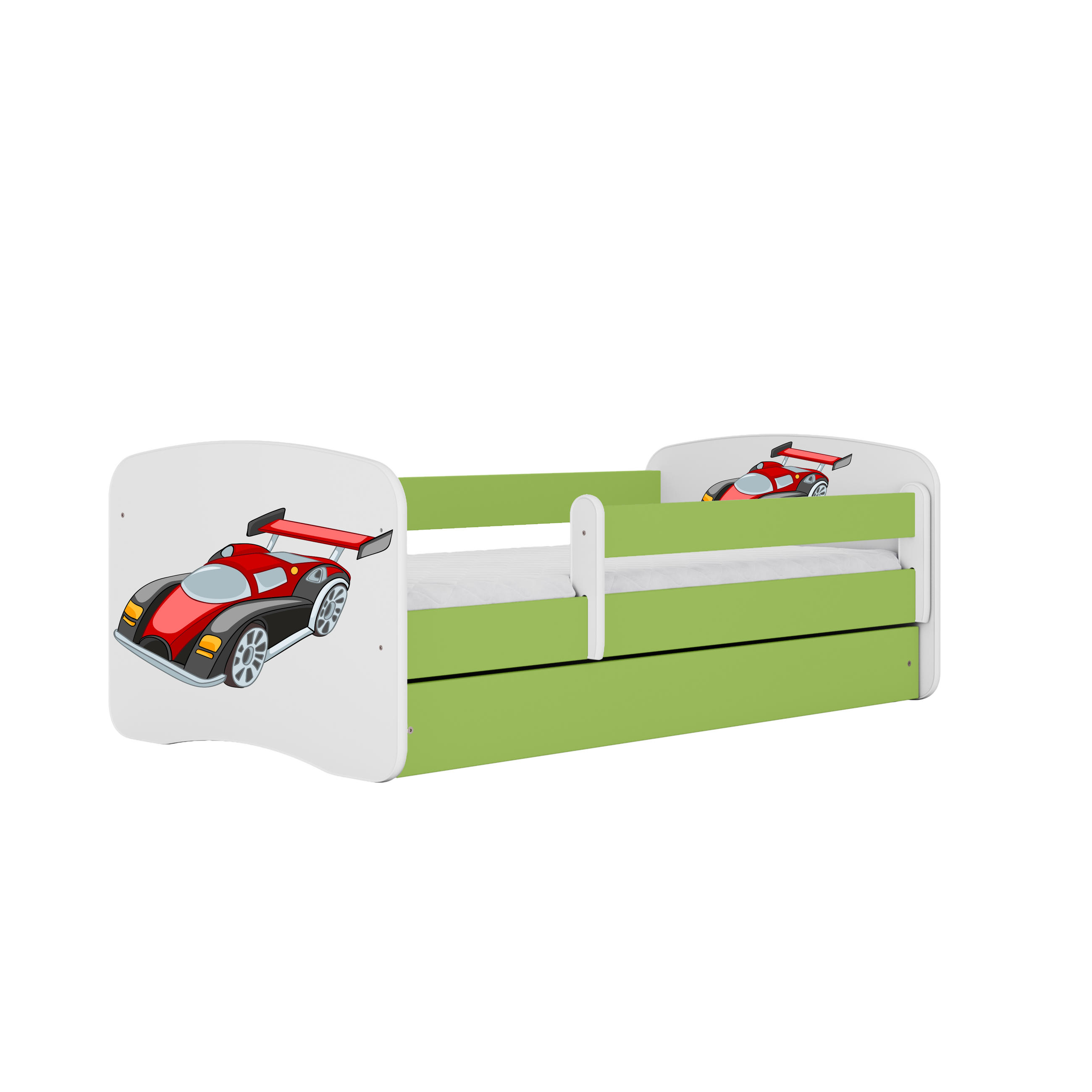 KINDERBETT Rennwagen mit Schublade und Matratze 140/70 - Grün, Holzwerkstoff (70/140cm) - RAUMHIRSCH FURNITURE