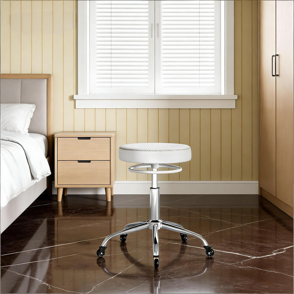 DREHSTUHL mit Rollen, drehbar, höhenverstellbar 46 bis 58 cm - Weiß, Leder (49/46/49cm) - Gisaae