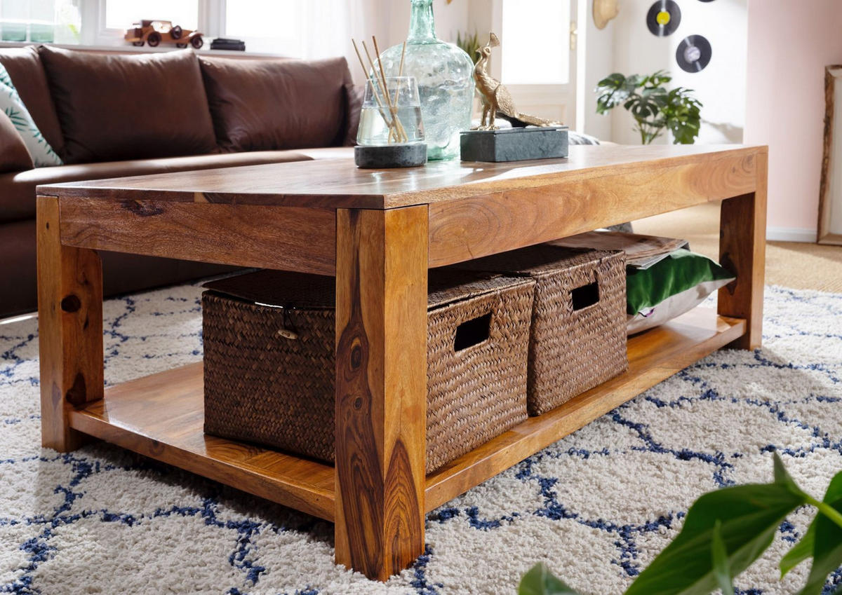 COUCHTISCH Akazie 120x75x45 honig lackiert OXFORD #0318 - Braun, Holz (120/75/45cm) - Massivmoebel24