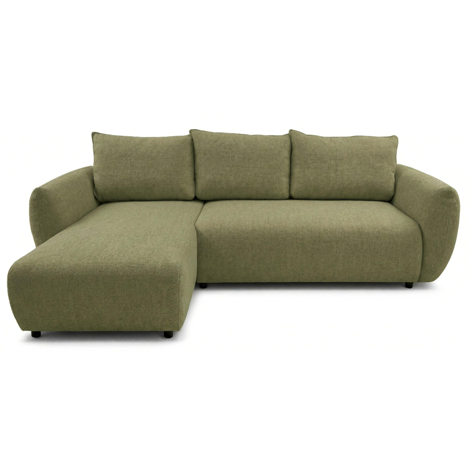 ECKSCHLAFSOFA Zordo OLIVGRÜNER CHENILLE LINKS MIT ZWEI BETTKÄSTEN - Schwarz/Olivgrün, Kunststoff/Textil (256/170cm) - Selsey