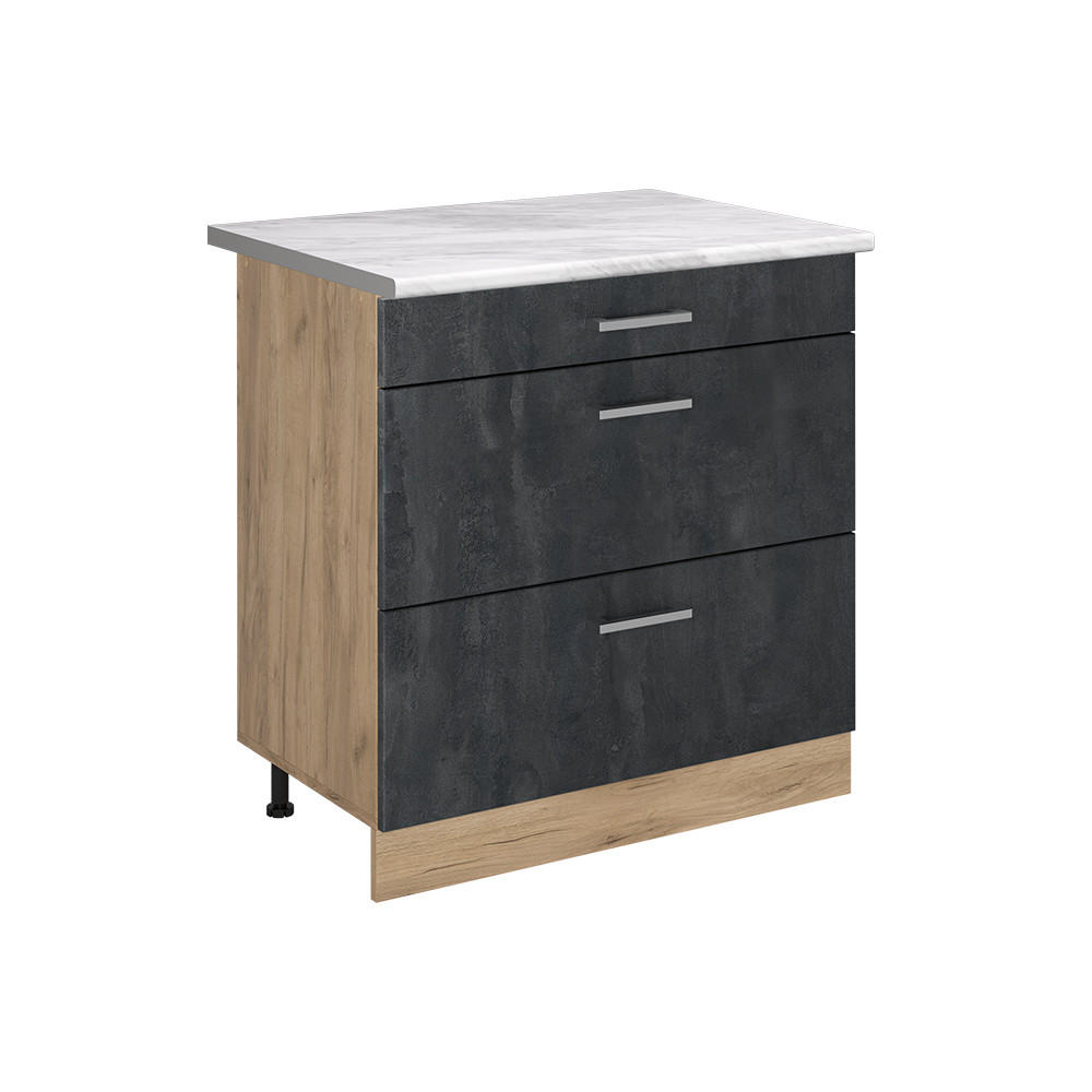Vicco Küchenunterschrank Schwarz, Eiche 80x81.6x60 cm