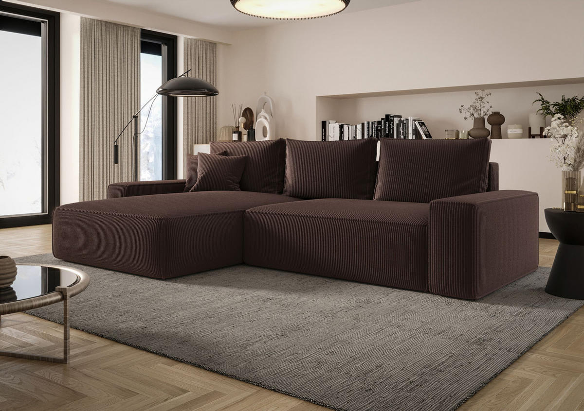 ECKSOFA MONA mit Schlaffunktion POSO 06 Links - Braun, Textil (175/280cm) - Bedante