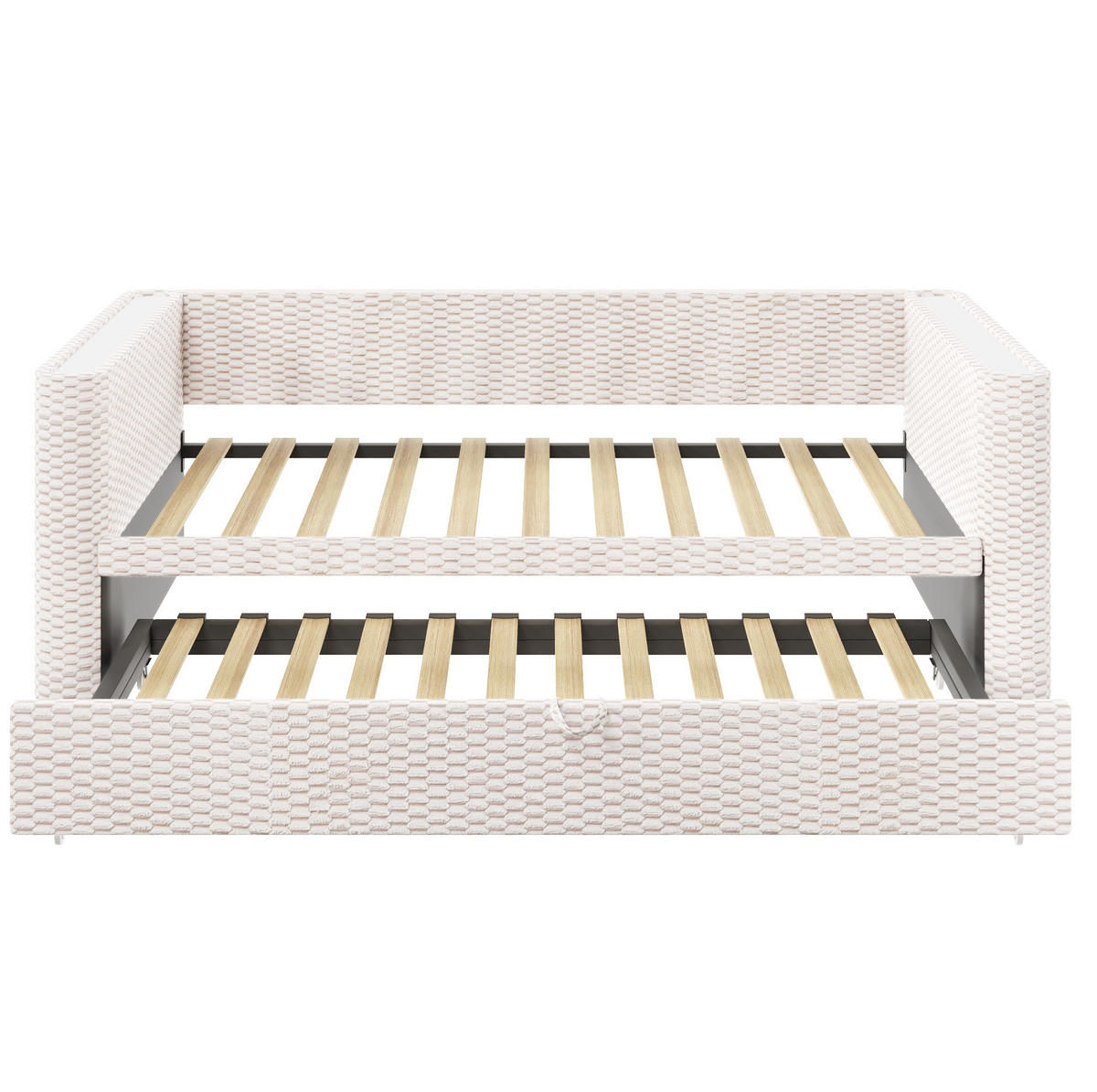 TAGESBETT aus Samt 90x200 cm Beige mit Ausziehfunktion, LED-Beleuchtung und Liegefläche 180x200 cm - Beige, Textil (90/200cm) - Modfu